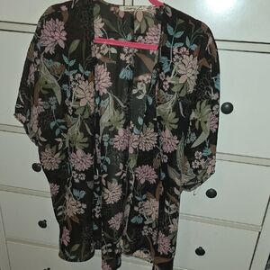 Liberty Love Black and Pink Floral Kimono